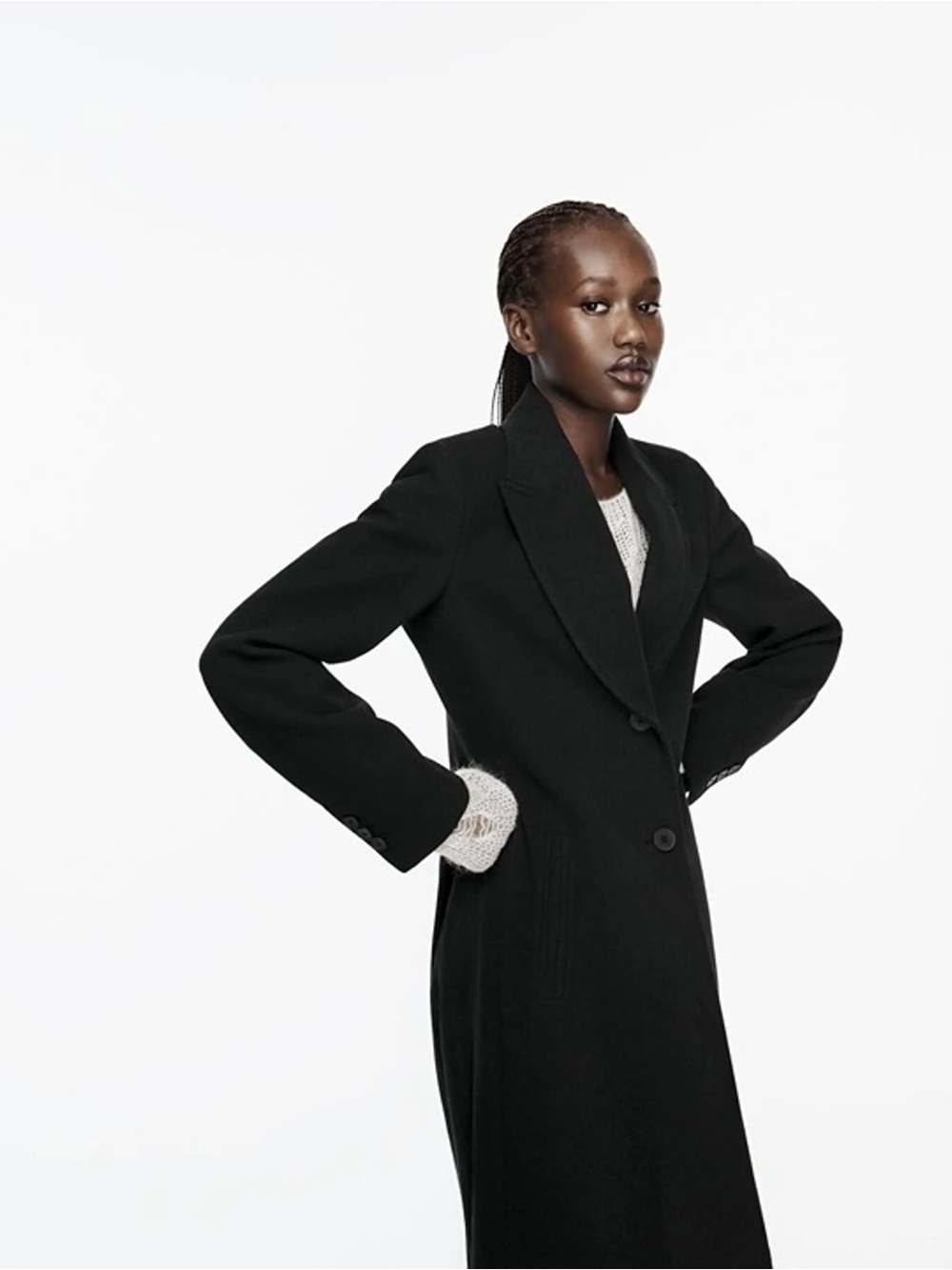Zara Womenโs Black Wool Trenchcoat